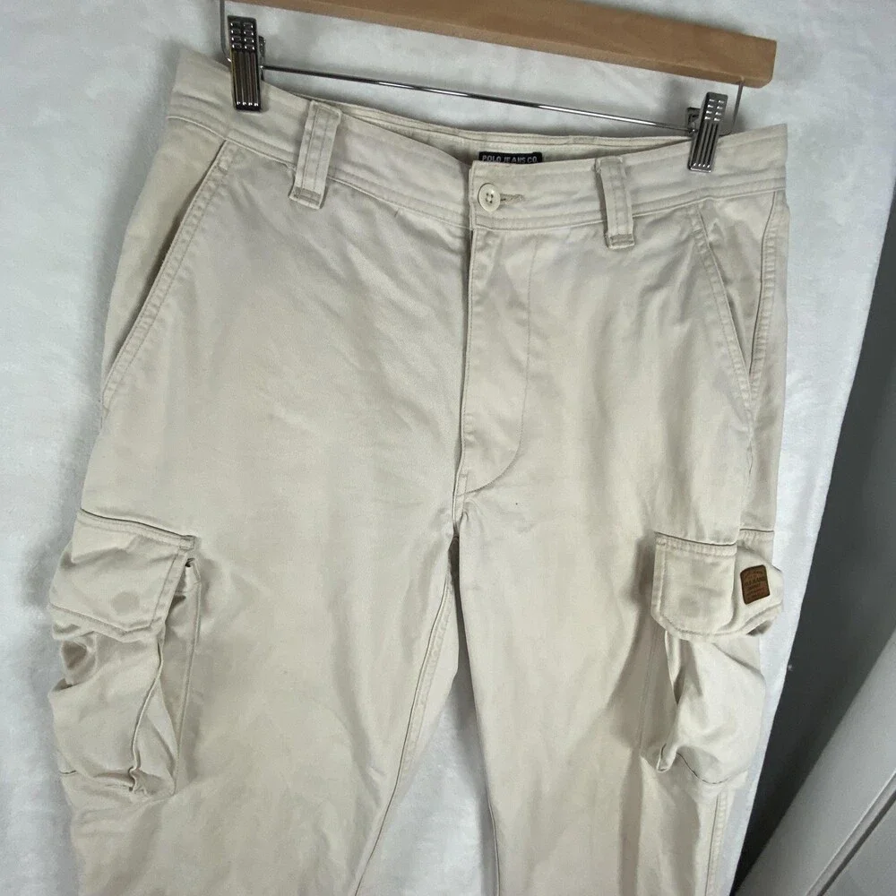 Polo Ralph Lauren Cargo Pants Mens FITS 33x34 Beige Army Military Workwear